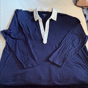 torrid Navy Long-Sleeve Polo with White Contrast Collar